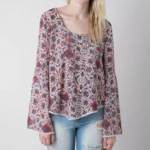 Daytrip Chiffon Sheer Bell-Sleeve Top | Size S
